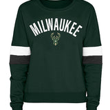 Women's New Era Crew Neck City Stripe Green Milwaukee Bucks T-Shirt