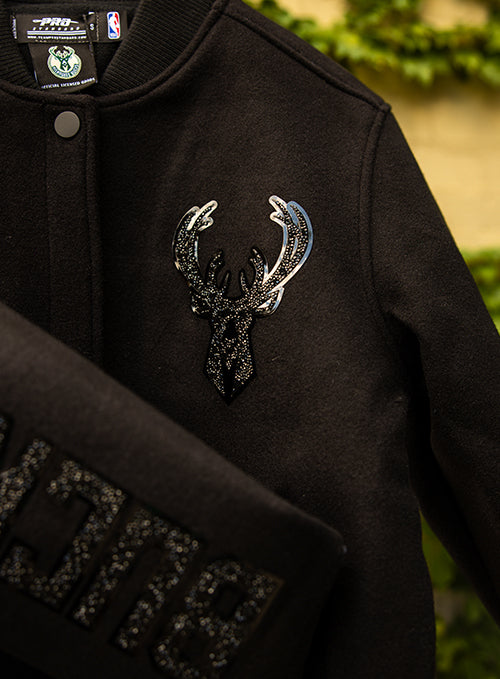 Women's Pro Standard Vanguard Washed Milwaukee Bucks Varsity Jacket-front close up