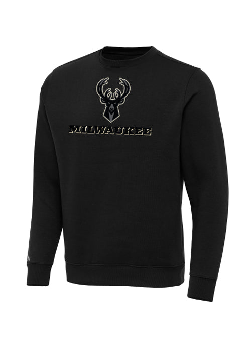 Antigua Merit Night Vision Milwaukee Bucks Crewneck Sweatshirt