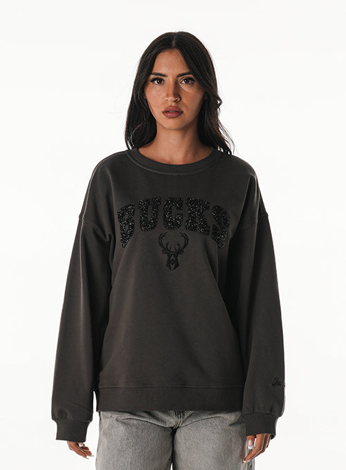 Women's Bucks In Six x The Wild Collective Crystal Milwaukee Bucks Crewneck Sweatshirt-front