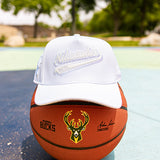 Pro Standard White Out Milwaukee Bucks Pinch Front Snapback Hat- HAT ON BALL