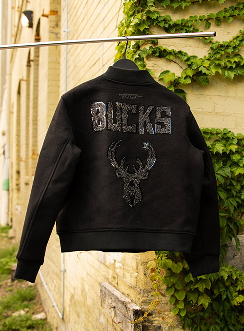 Women's Pro Standard Vanguard Milwaukee Bucks Washed Varsity Jacket-back