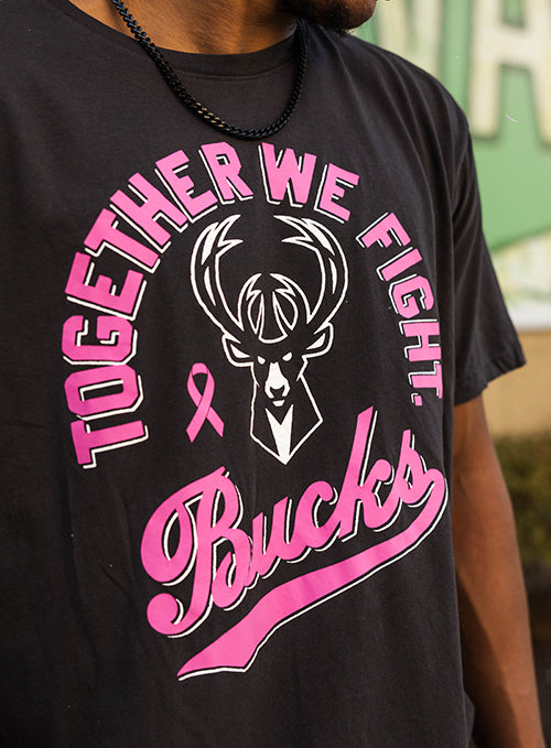 Roots Of Fight Breast Cancer Awareness Milwaukee Bucks T-Shirt-close up