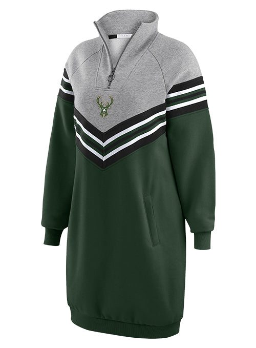 Women's Wear By Erin Andrews Chevron Stripe Milwaukee Bucks Sweatshirt Dress-front