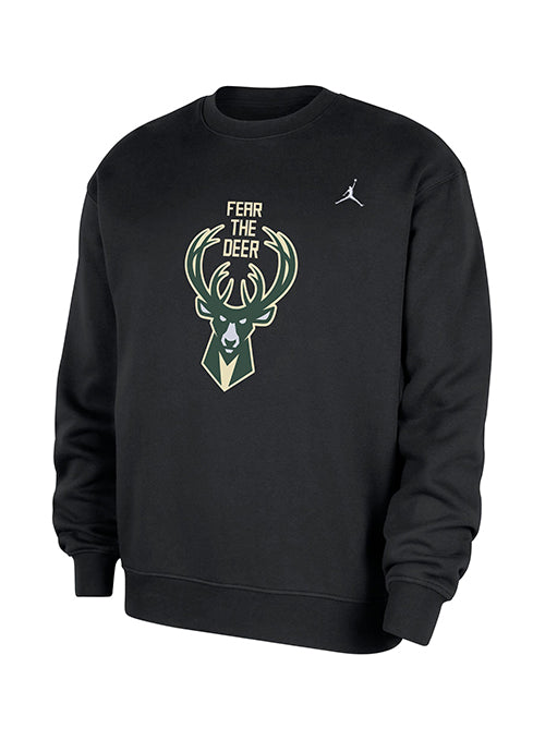 Jordan Fear the Deer Milwaukee Bucks Essential Crewneck Sweatshirt-front