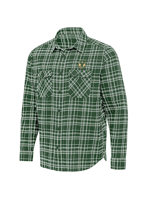 Antigua Private Milwaukee Bucks Flannel Button Up Shirt
