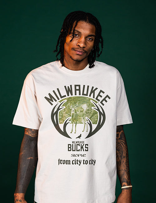 Bucks In Six x Staple City to City Milwaukee Bucks T-Shirt- model shot