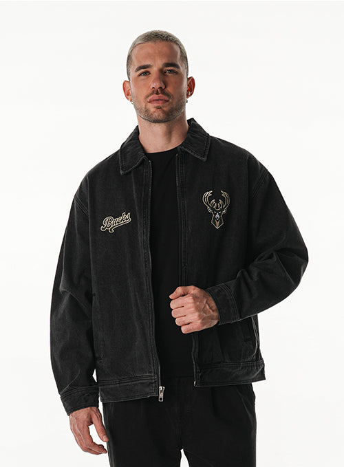 Bucks In Six x The Wild Collective Close Of Day Milwaukee Bucks Denim Jacket-front