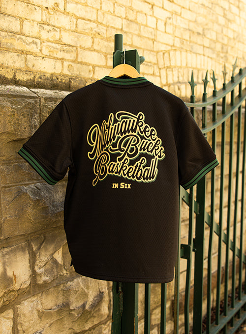 Bucks In Six x The Wild Collective 3 Line Milwaukee Bucks Mesh Zip-Up Jersey T-Shirt-back