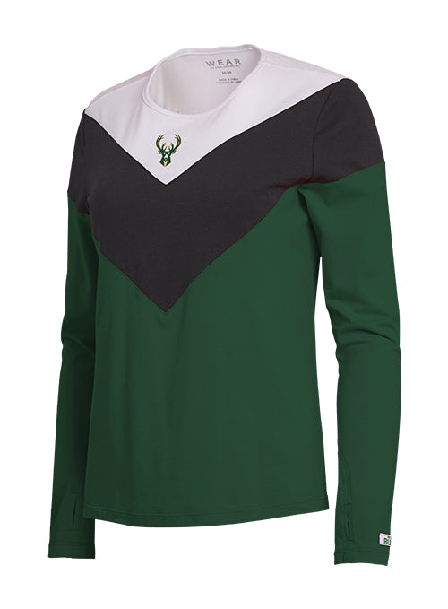 Women's Wear By Erin Andrews Chevron Milwaukee Bucks Long Sleeve T-Shirt-front