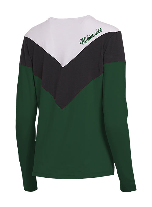 Women's Wear By Erin Andrews Chevron Milwaukee Bucks Long Sleeve T-Shirt-back