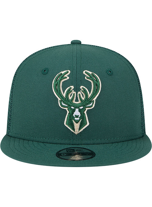 Youth New Era 9Fifty Milwaukee Bucks Trucker Snapback Hat-front