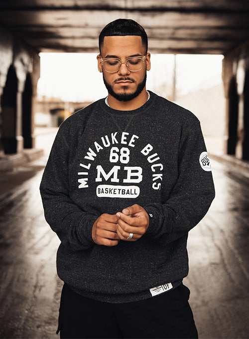 Bucks In Six x Roots Of Fight '68 Milwaukee Bucks Crewneck Sweatshirt-model