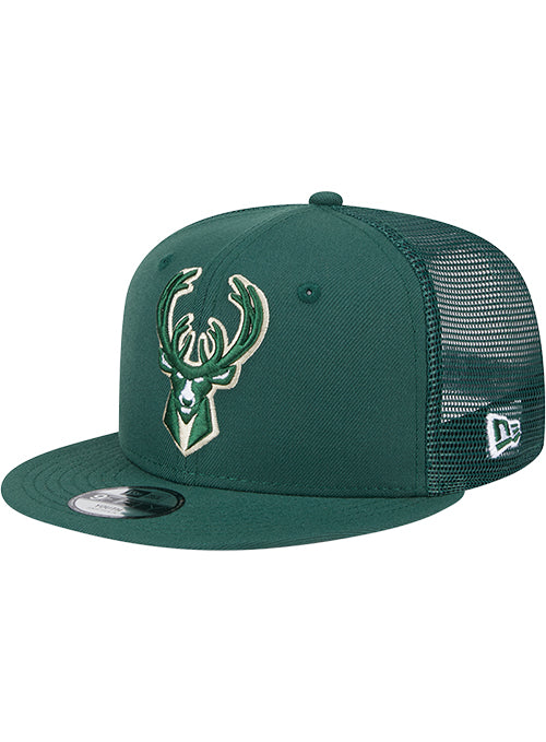 Youth New Era 9Fifty Milwaukee Bucks Trucker Snapback Hat-left