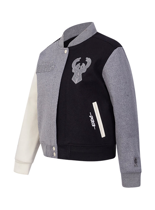 Women's Pro Standard Reverse Terry Milwaukee Bucks Varsity Wool Jacket-angled front