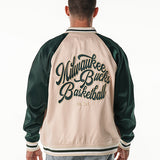 Bucks In Six x The Wild Collective 3 Line Milwaukee Bucks Satin Jacket-back