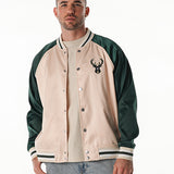 Bucks In Six x The Wild Collective 3 Line Milwaukee Bucks Satin Jacket-front