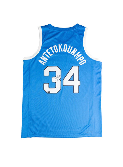 Signed Nike 2024 Olympics Giannis Antetokounmpo Greece Swingman Jersey-BACK