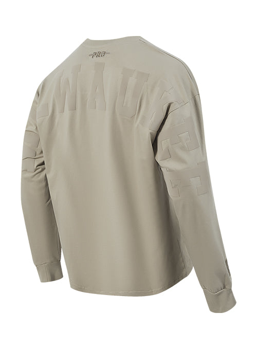 Pro Standard Wingspan Milwaukee Bucks Taupe Drop Shoulder Long Sleeve T-Shirt-back