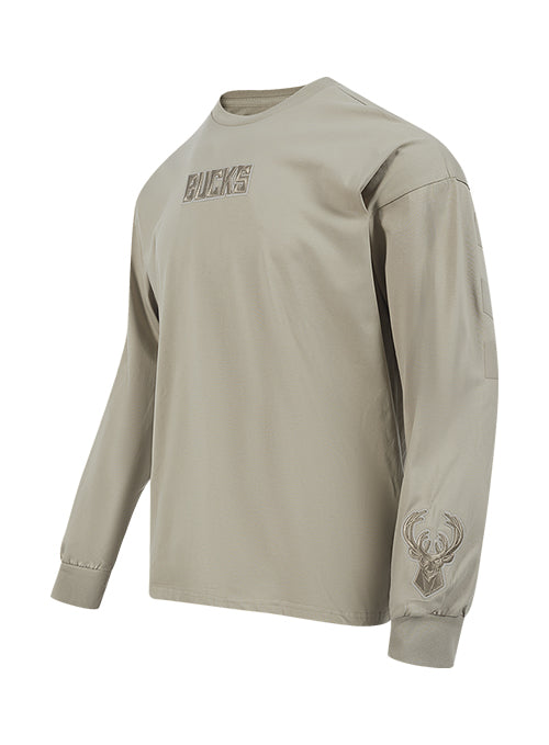 Pro Standard Wingspan Milwaukee Bucks Taupe Drop Shoulder Long Sleeve T-Shirt-angled front
