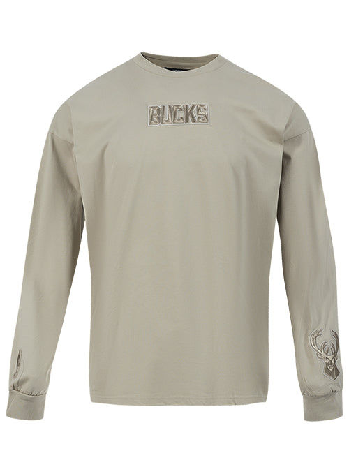 Pro Standard Wingspan Milwaukee Bucks Taupe Drop Shoulder Long Sleeve T-Shirt-front