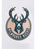 Pro Standard Logos White Milwaukee Bucks Hooded Sweatshirt - Zoom View On Right Shoulder Graphic
