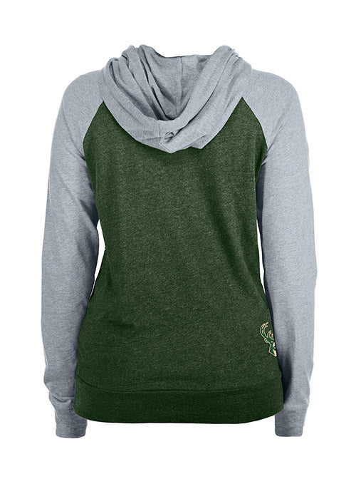 Women's New Era Throwback Milwaukee Bucks Hooded Sweatshirt In Green & Grey - Back View