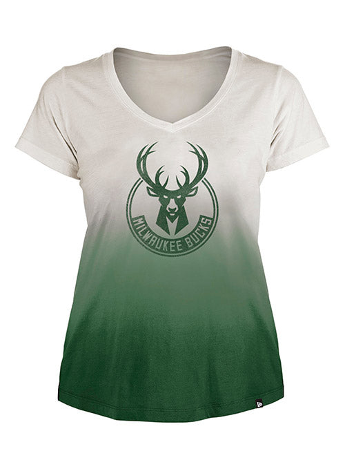 Women's New Era Throwback Dipped Milwaukee Bucks V-Neck T-Shirt