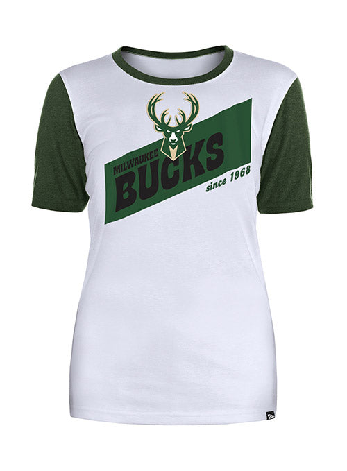 Women's New Era Throwback Slanted Milwaukee Bucks T-Shirt