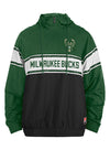New Era Milwaukee Bucks 1/4 Zip Hooded Sweatshirt In Green, Black & White - Front View