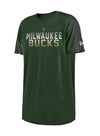 New Era Active Pieced Heathered Green Milwaukee Bucks T-Shirt - Front View