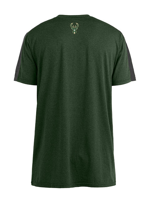 New Era Active Pieced Heathered Green Milwaukee Bucks T-Shirt - Back View