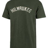 '47 Brand Scrum Grit Wordmark Milwaukee Bucks T-Shirt In Green - Front View