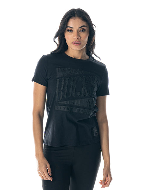 Bucks in Six x The Wild Collective Satin Applique Black Milwaukee Bucks T-Shirt