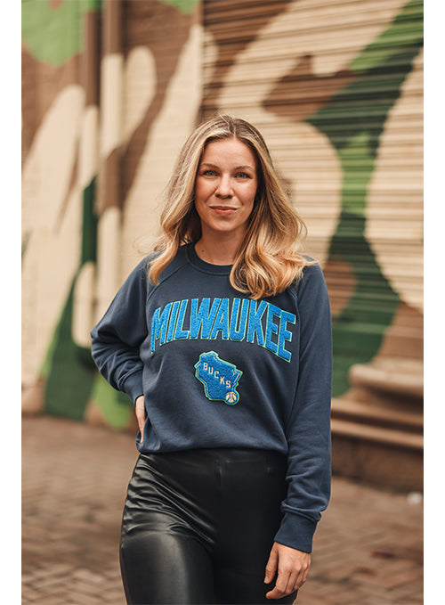 Women's Sportiqe 2023-24 City Edition Ashlyn Milwaukee Bucks Crewneck Sweatshirt