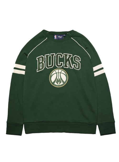 Women's G-III Crew Neck Team Pride Green Milwaukee Bucks Sweatshirt-front