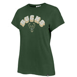 Women's '47 Brand Frankie Drop Shadow Milwaukee Bucks T-Shirt in Green - Front View