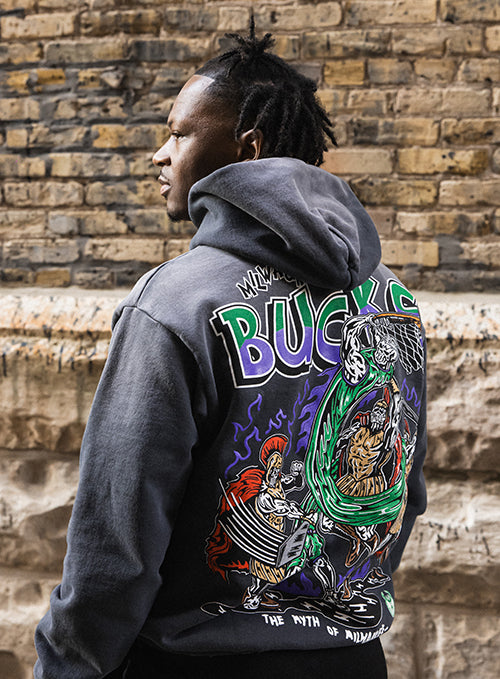 Warren Lotas Milwaukee Bucks in Six Myth of Milwaukee Hooded Sweatshirt- photoshoot back