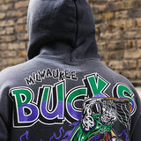 Warren Lotas Milwaukee Bucks in Six Myth of Milwaukee Hooded Sweatshirt- photoshoot close-up