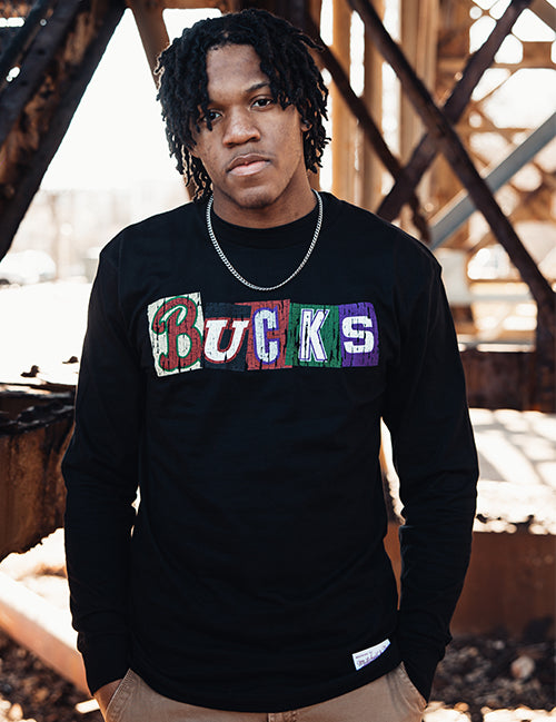 Bucks In Six x Mitchell & Ness Eras Milwaukee Bucks Long Sleeve T-Shirt-front shoot