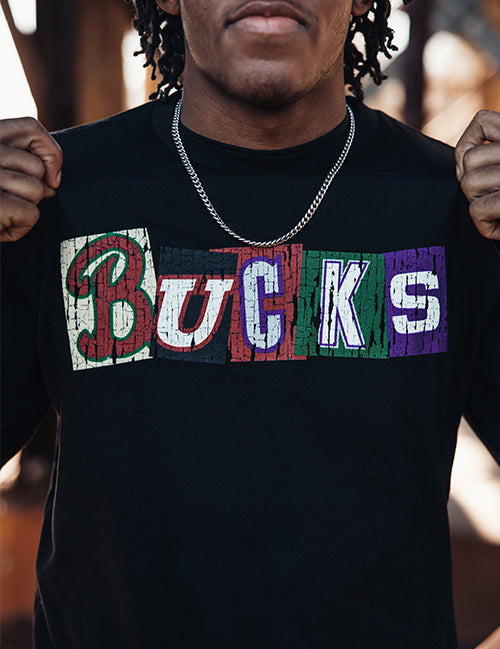 Bucks In Six x Mitchell & Ness Eras Milwaukee Bucks Long Sleeve T-Shirt- front close up