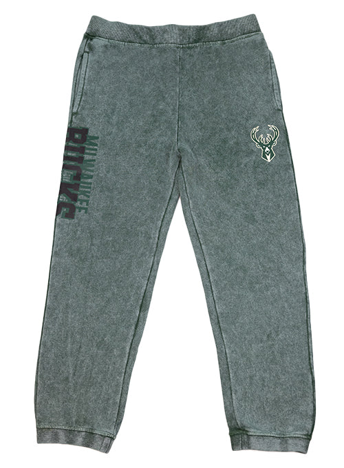 Youth Mineral Wash Milwaukee Bucks Fleece Pants- Front