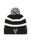 47 Brand Breakaway Black Milwaukee Bucks Cuff Pom Knit Hat in Green and White - Front View