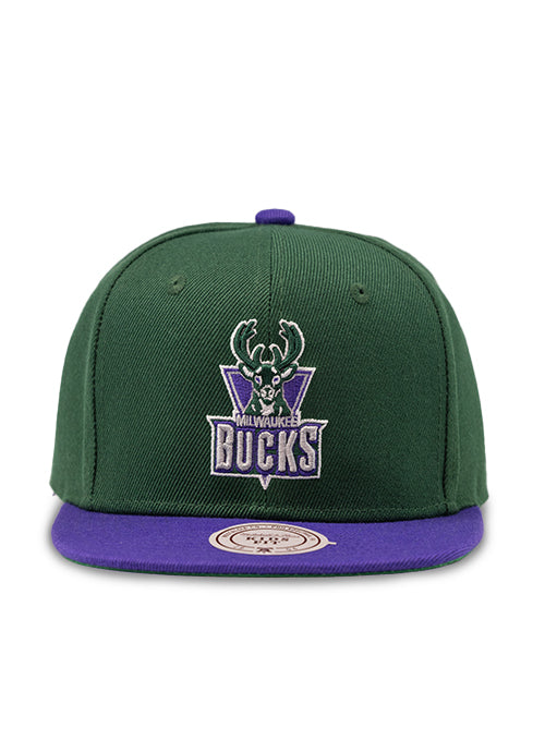 Youth Mitchell & Ness HWC '93 2-Tone Milwaukee Bucks Snapback Hat- Front View