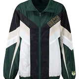 The Wild Collective Tie Blocked Milwaukee Bucks Track Jacket In Green, Black & White - Front View