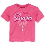 Infant Girls Sporty Stripes Milwaukee Bucks T-Shirt in Pink - Front View