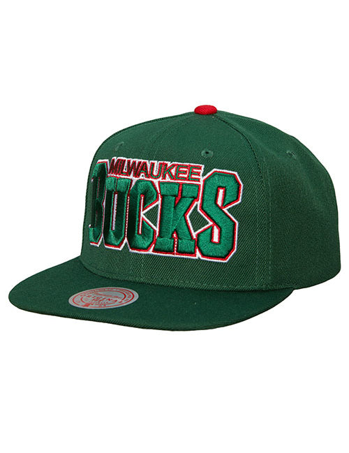 Mitchell & Ness Draft Icon Milwaukee Bucks Snapback Hat in Green - Angled Left Side View
