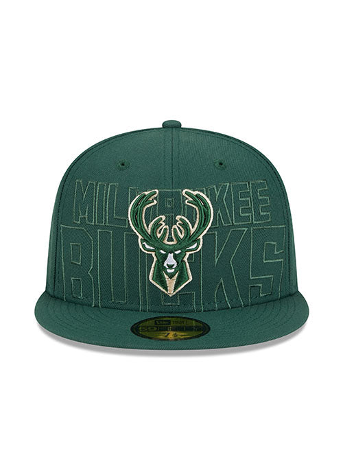 New Era Draft 2023 OTC 59Fifty Milwaukee Bucks Fitted Hat in Green - Front View