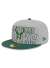 New Era Draft 2023 Grey 59FIfty Milwaukee Bucks Fitted Hat- in Grey and Green - Angled Left Side View