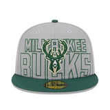 New Era Draft 2023 Grey 59FIfty Milwaukee Bucks Fitted Hat- in Grey and Green - Front View